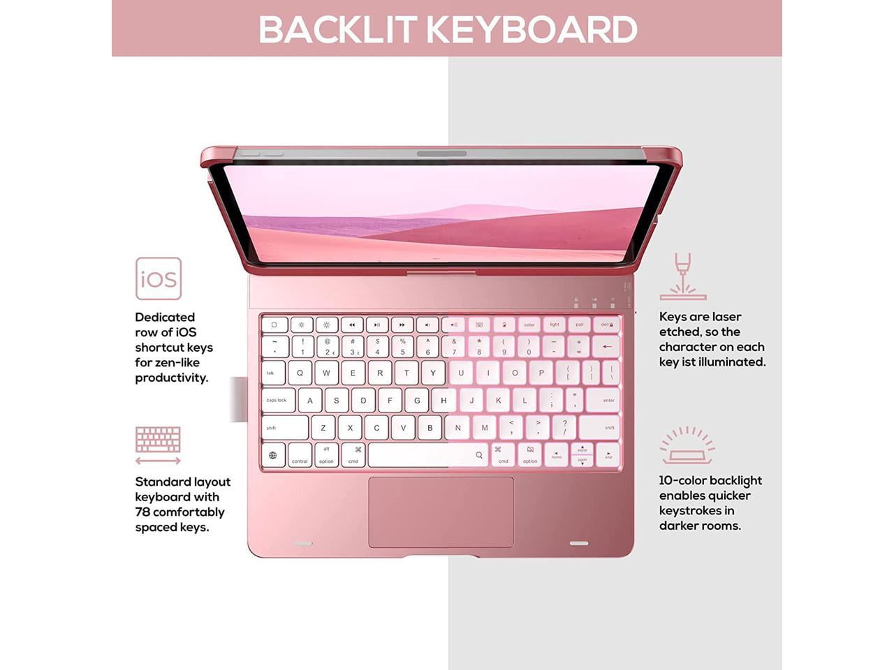 Touchpad Case with Keyboard for iPad 10th Generation 10.9 inch 2022, Trackpad - 360° Rotatable - Wireless Backlit Keyboard Cover with Pencil Holder