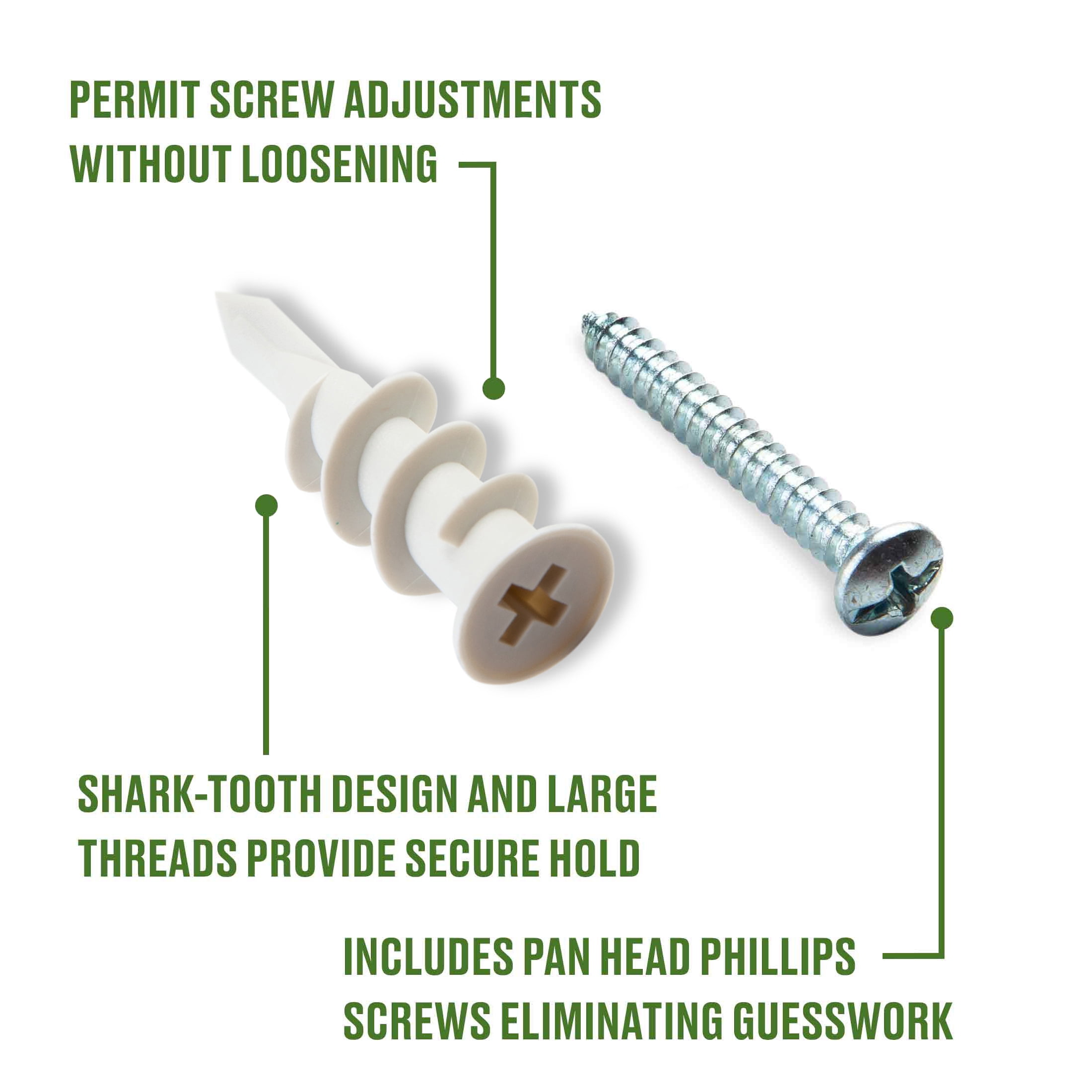 Hillman Drywall Nylon Anchor Screws, Pan Head Phillips Screw, VP Nylon, #8, 75lbs, 8 Sets