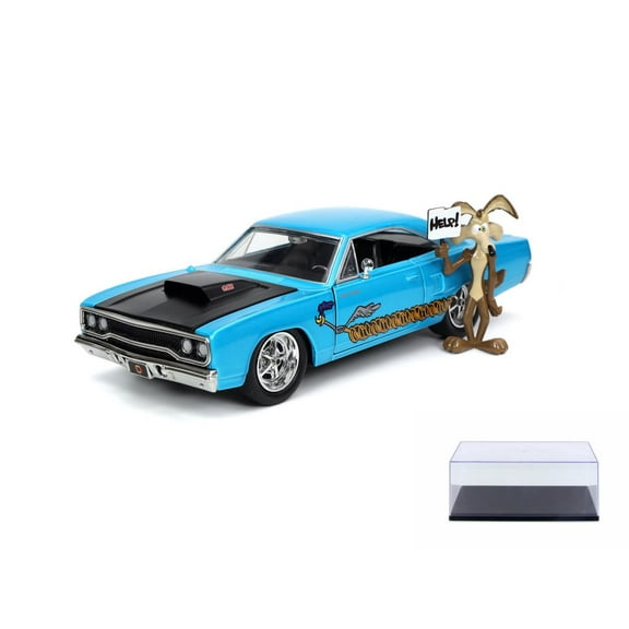 Diecast Car w/Display Case - 1970 Plymouth Road Runner w/Wile E. Coyote Figure, Looney Toons - Jada Toys 32038, 1/24 Diecast Car