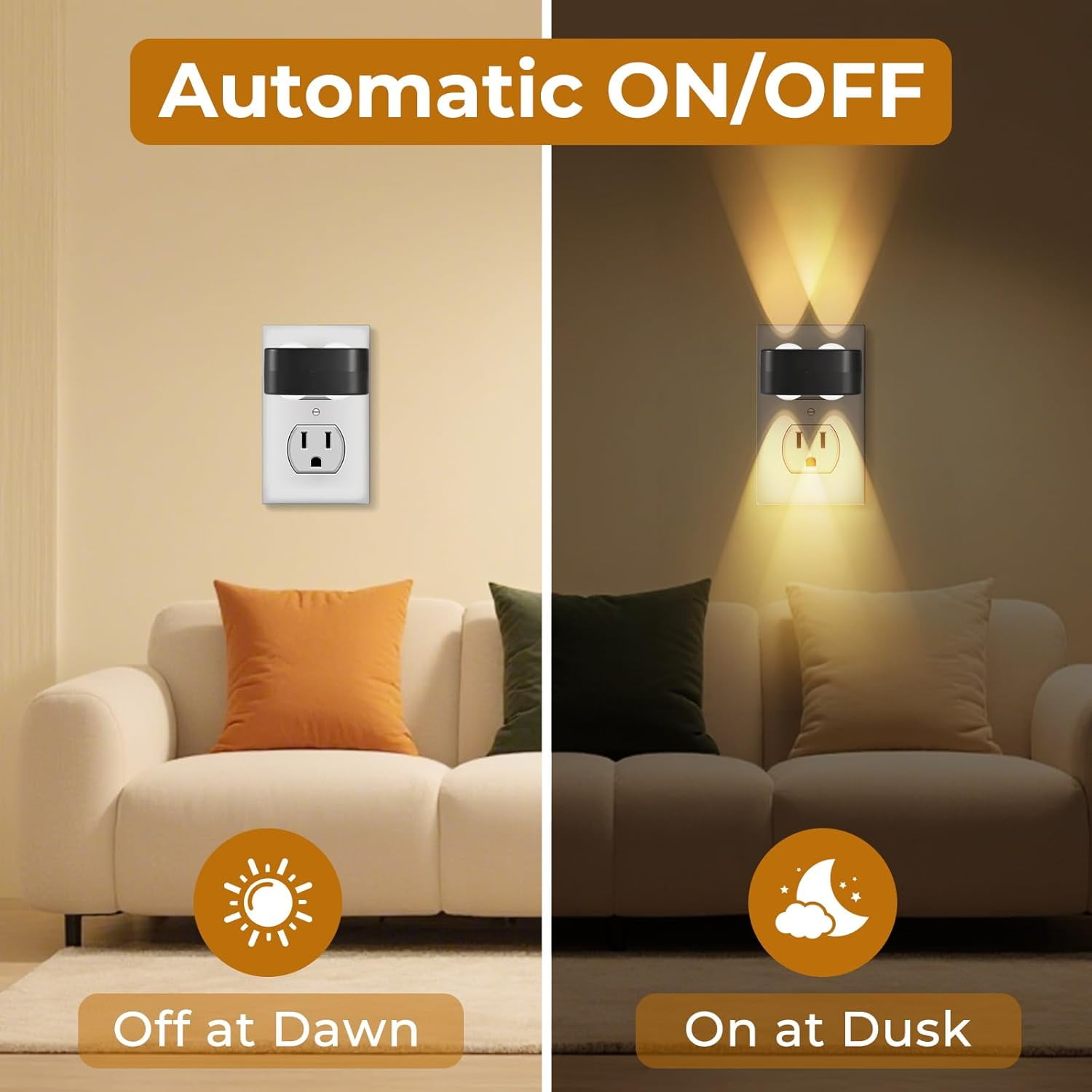 4-Pack LED Night Lights Plug into Wall, 2700K Soft White with Light Sensor, Ambient Lighting for Hallway, Bedroom, Bathroom, Nursery, Kitchen, Rotating Plug-in Night Light
