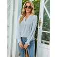 thumbnail image 5 of Womens Dot V Neck Ruffle Sleeve Blouse Flowy Shirts Casual Solid Work Tops Light Blue S, 5 of 7