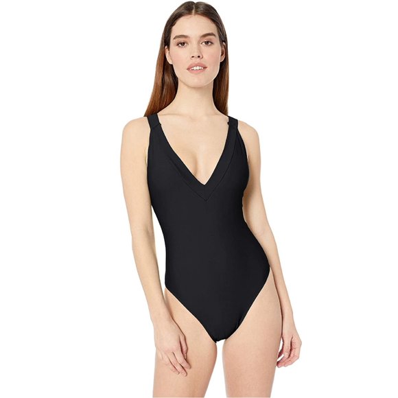 Rachel Roy Maillot de Bain une Pièce Col en V Dos Croisé Noir, TG
