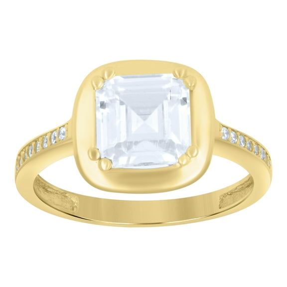10kt Real Yellow Gold Womens Cushion-Cut Round Cubic-Zirconia Fashion Ring