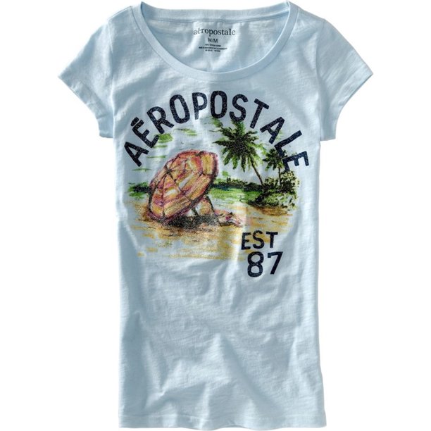 Aeropostale - Camiseta gráfica para mujer con diseño floral brillante de 1987, azul, pequeña