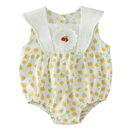 

Infant Romper Girls Sleeveless Fruits Printed Ruffles Toddler Bodysuits Rompers Jumpsuit Clothes Child Newborn Playwear Summer Sunsuit