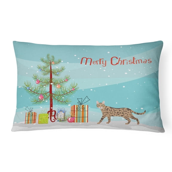 Carolines Treasures CK4709PW1216 Serengeti Cat Merry Christmas Canvas Fabric Decorative Pillow, 12H x16W, multicolor
