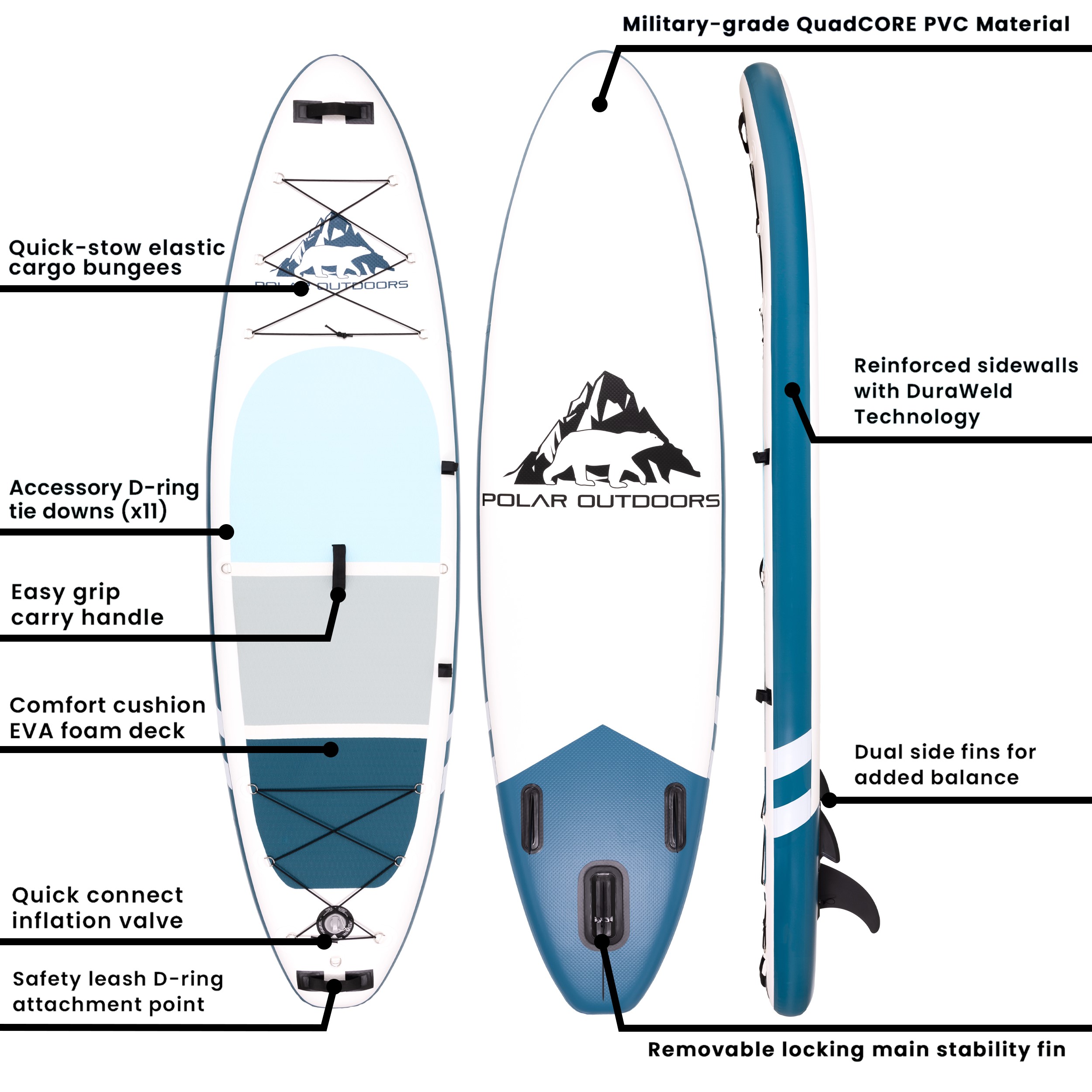 Polar Outdoors by Roc Inflatable Stand Up Paddle Board with Premium sup Accessories & Backpack, Non-Slip Deck, Waterproof Bag, Leash, Paddle and Hand Pump - image 3 of 3