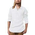 thumbnail image 5 of Fall Shirts for Men Baggy Cotton Linen Solid Long Sleeve Drawsting Retro T Shirts Tops Blouses, 5 of 9