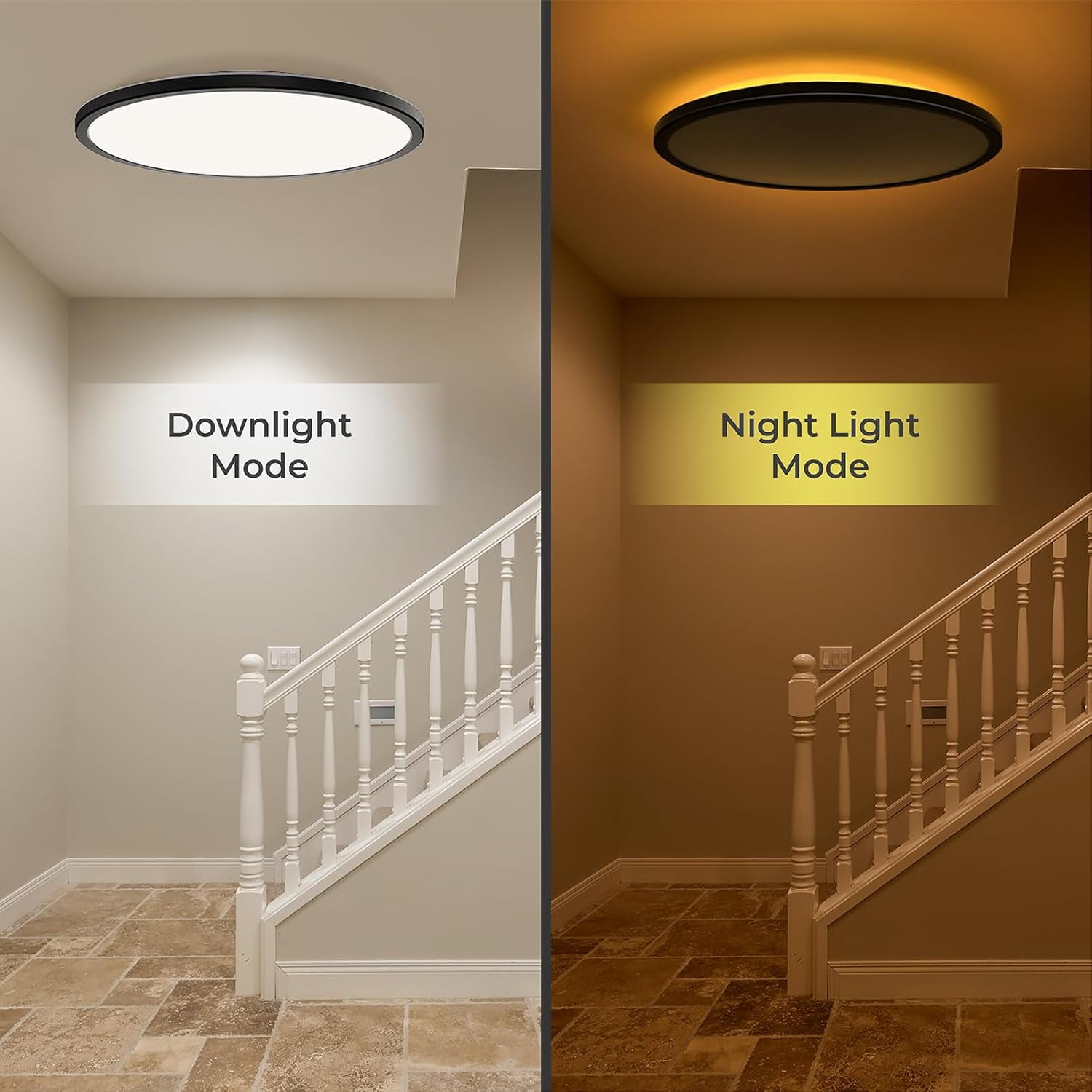 Matane 15.4'' LED Flush Mount Ceiling Light Fixture with Remote Control, Nightlight 2000K Warm,36W 3600LM 3000K-6500K Dimmable Surface Mount Lighting Fixture for Bedroom, Dining Room, Kitchen,Black