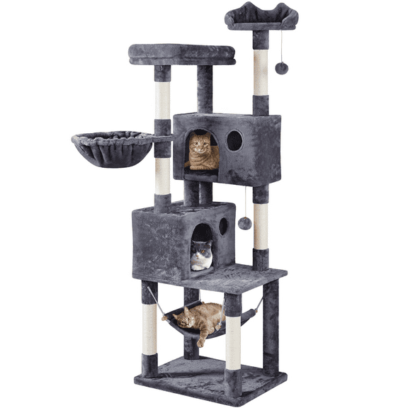 Alden Design 73"H Multi-level Cat Tree Tower with Condos and Perches, Dark Gray