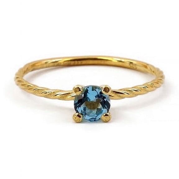 Natural Swiss Blue Topaz Gemstone Yellow Gold Plated 925 Sterling Silver Engagement Ring