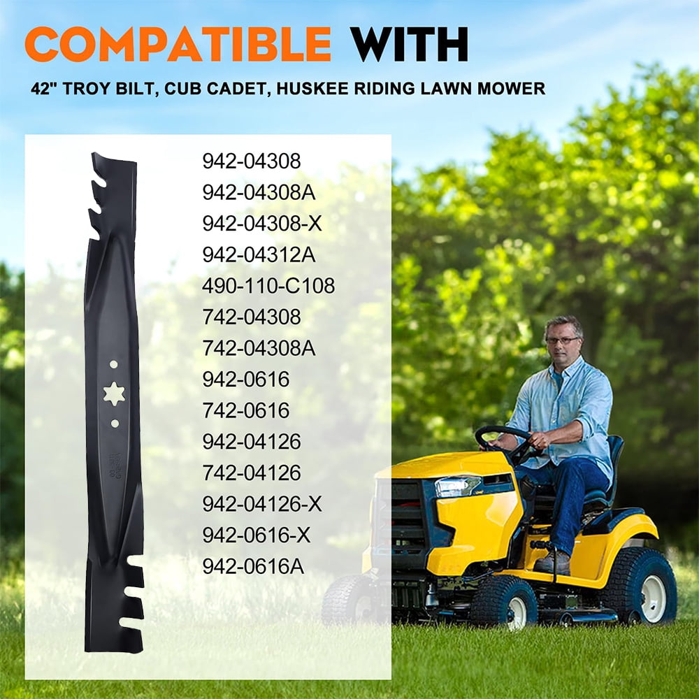 2 pieces 942-04308-x  Mulching Blades for Cub Cadet XT1 LT42 ZT1 RZT42 42 inch Riding Mower, Troy Bilt Bronco Pony 42'' Deck Lawn Tractor