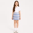 thumbnail image 2 of Domzest Girls Plaid A-line Skorts Kids School Uniform Skirt Pleated Comfy Elastic Waist Mini Skirt with Lining Blue 140:9-10Y, 2 of 8