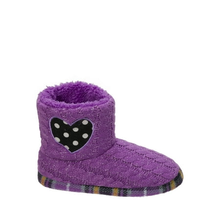 Dearfoams Girl's Sweater Knit Bootie w/Heart Slippers