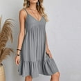 thumbnail image 5 of Ecqkame Womens Summer Casual Dresses Fashion Lightweight Sleeveless V Neck Spaghetti Straps Slip Dress Pleated Loose Tiered Flowy Dress Z5-Gray S, 5 of 9