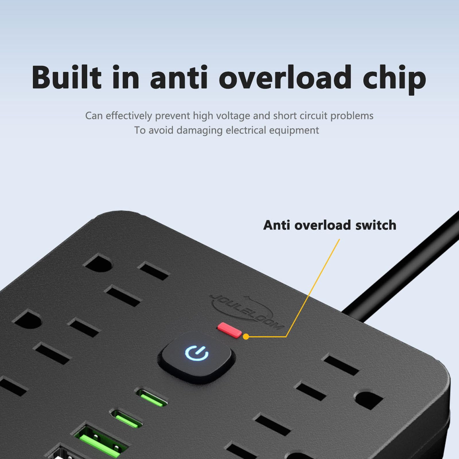 15 Ft Flat Plug Surge Protector Power Strip 11 Multiple Ac Outlets With 6 Usb Ports (2 C)  15 Feet Extension Cord 1250w/10a One Touch Button 17 In 1 Compact Powerstrip