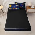 thumbnail image 4 of Erosebridal Educational Solar System Pattern Zipper Twin Comforter Sets with Fitted Sheet and 2 Pillowcases,Starry Orbit Print Zipper Bedding Set,Blue Golden,Black Reversible, 4 of 6
