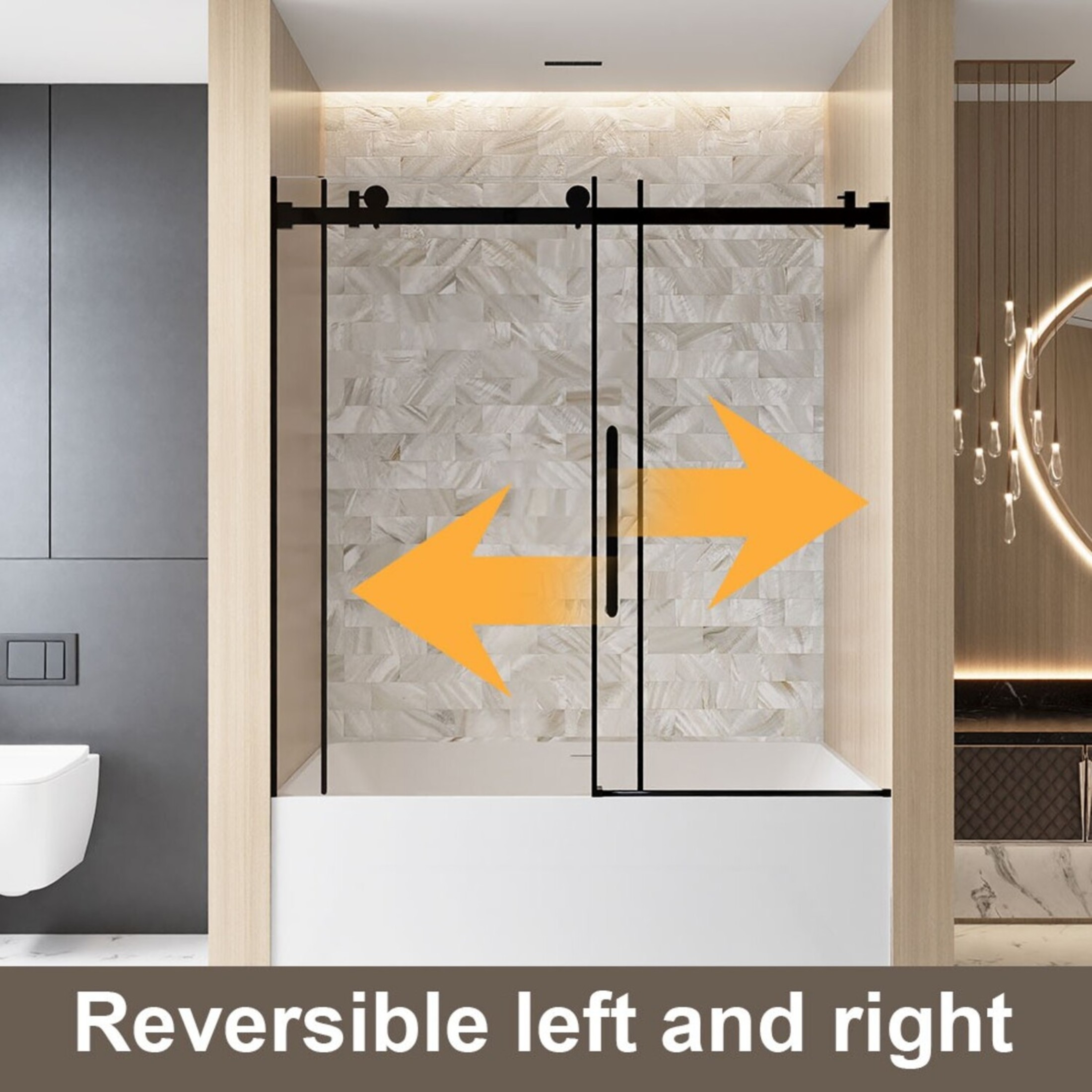 Noble House 60"x60" Frameless Sliding Shower Door, Tempered Glass with Stainless Steel Handle, Matte Black