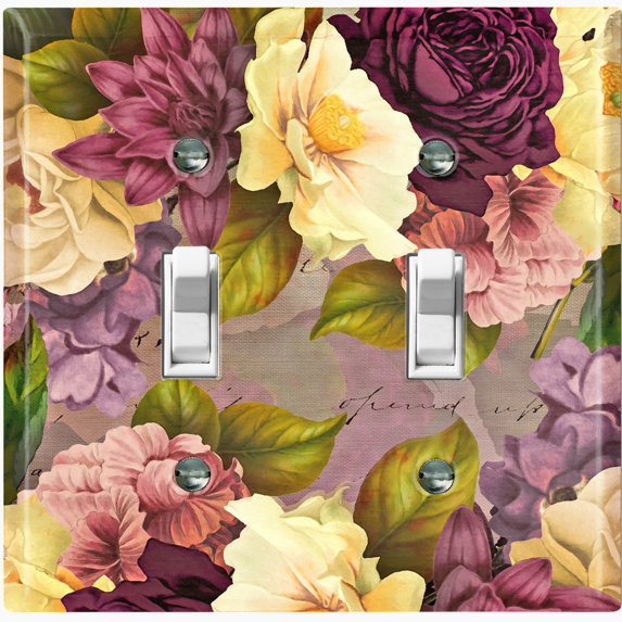Metal Light Switch Plate Outlet Cover Purple White Rose Wallpaper ROS017
