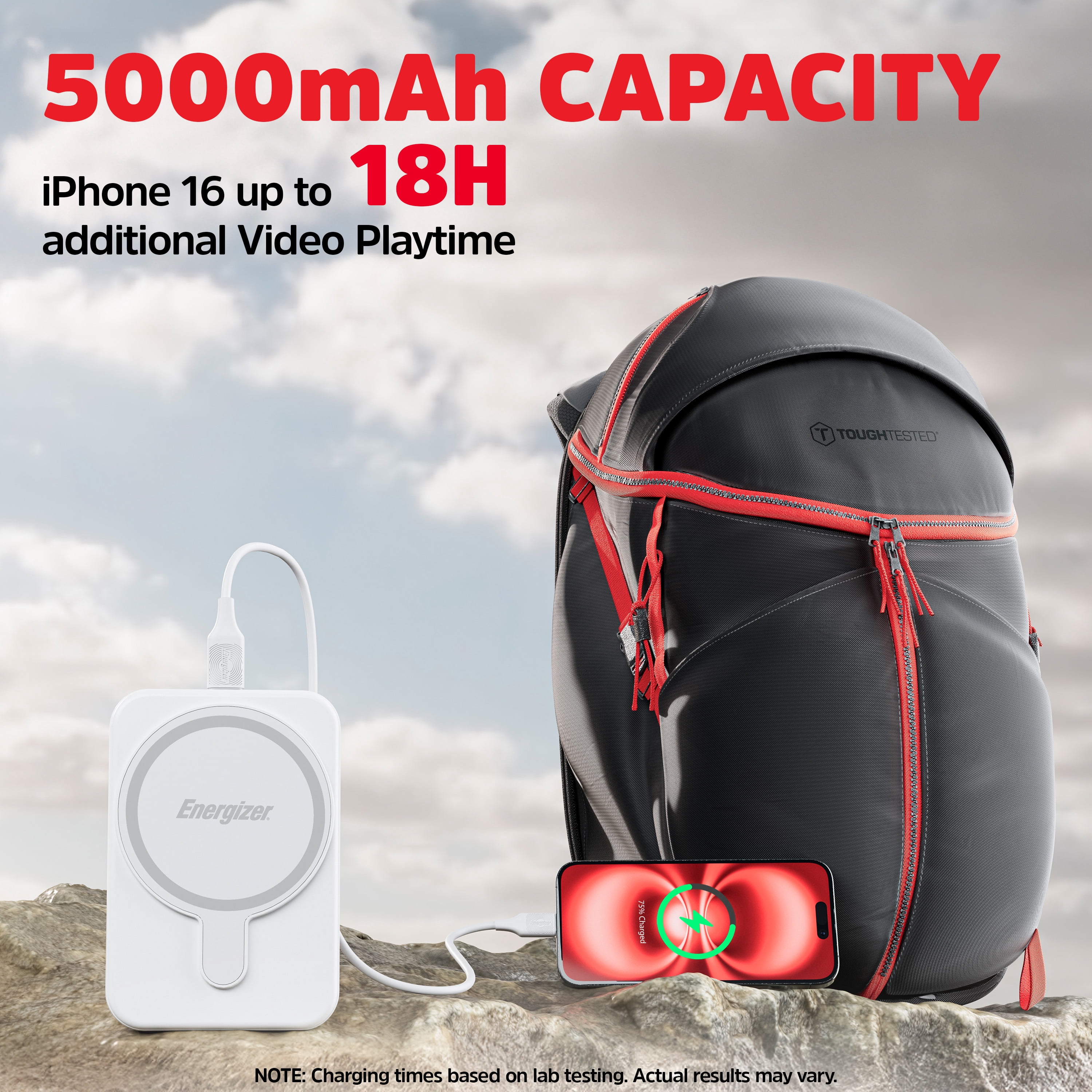 Energizer Magnetic Wireless Power Bank 5,000mAh, MagSafe Compatible, Qi Wireless & USB-C Charging​ White