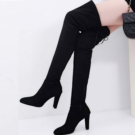 

Tejiojio Clearance Women s Over The Knee Thigh High Chunky Heel Boots Long Stretch Sexy Fall Winter Boots