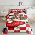 thumbnail image 2 of jejeloiu Happy New Year Queen Comforter Set,Red Christmas Gifts Bedding Sets,Geometric Plaid Bedding Comforter Set For Boys Girls,Lightweight Bedroom Decoration Reversible,3pcs, 2 of 8