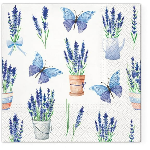 Lavender Napkins LAVENDER BUTTERFLIES 40pcs Lunch Napkins, Lavender Napkins for Decoupage, Butterfly Napkins