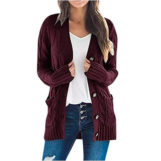 Cardigan Sweaters for Women Womens Long Sleeve Cable Knit Cardigan Sweaters Open Front Solid Fall Outwear with Pockets
