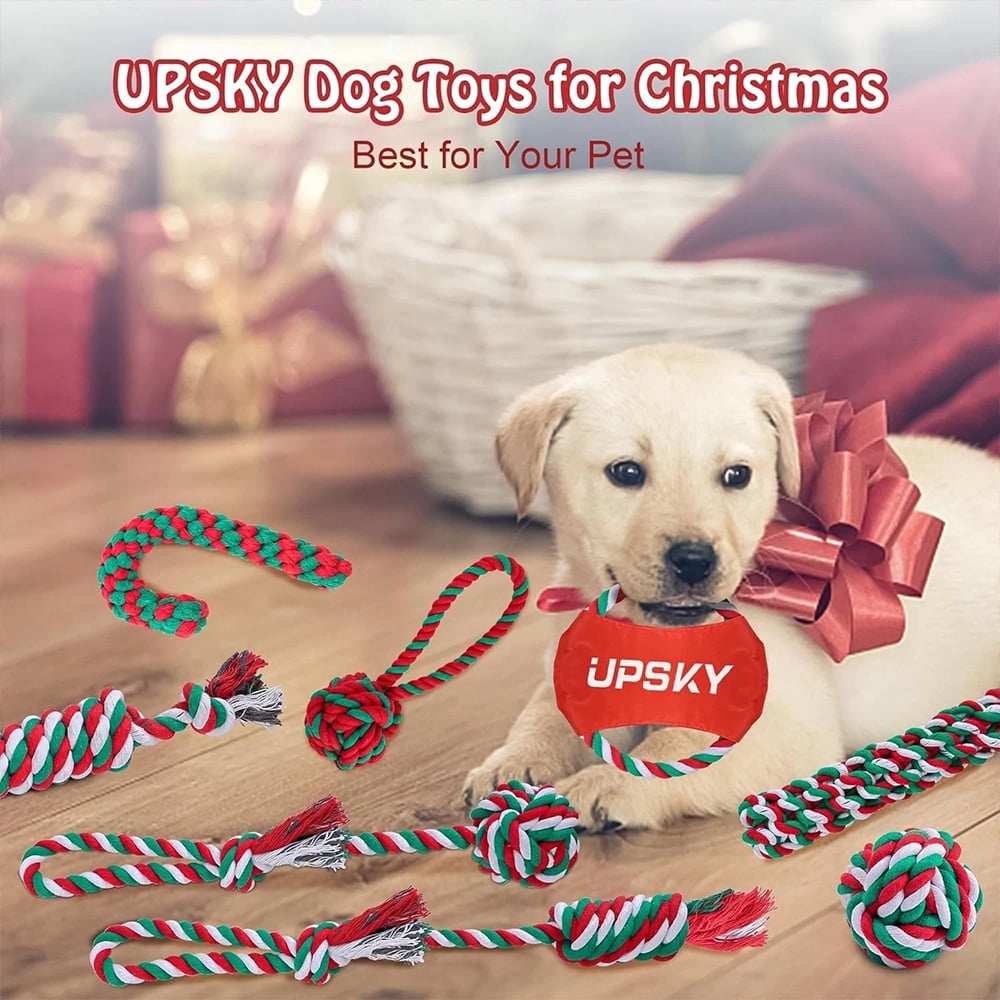 UPSKY 10Pack Christmas Dog Rope Toys Sturdy Interactive Puppy Chew Toys for Dogs Teething Training