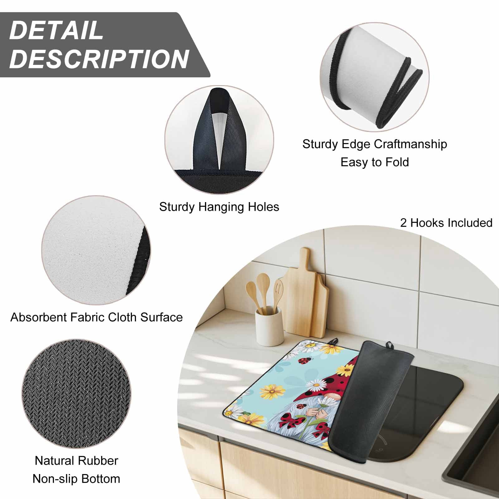 Aqua Gnomes Daisy Stove Top Cover for Electric Stove, Heat-proof & Non Slip Glass Top Stove Cover Protector, Pastoral Country Garden Floral Kitchen Flat Cooktop Rubber Mat 24x21 Inches