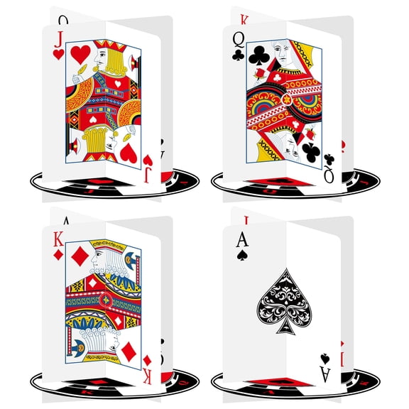 Sinekong 4 Pack 3-D Playing Card Centerpieces, Table Decorations for Casino Game Night Las Vegas Party Favors