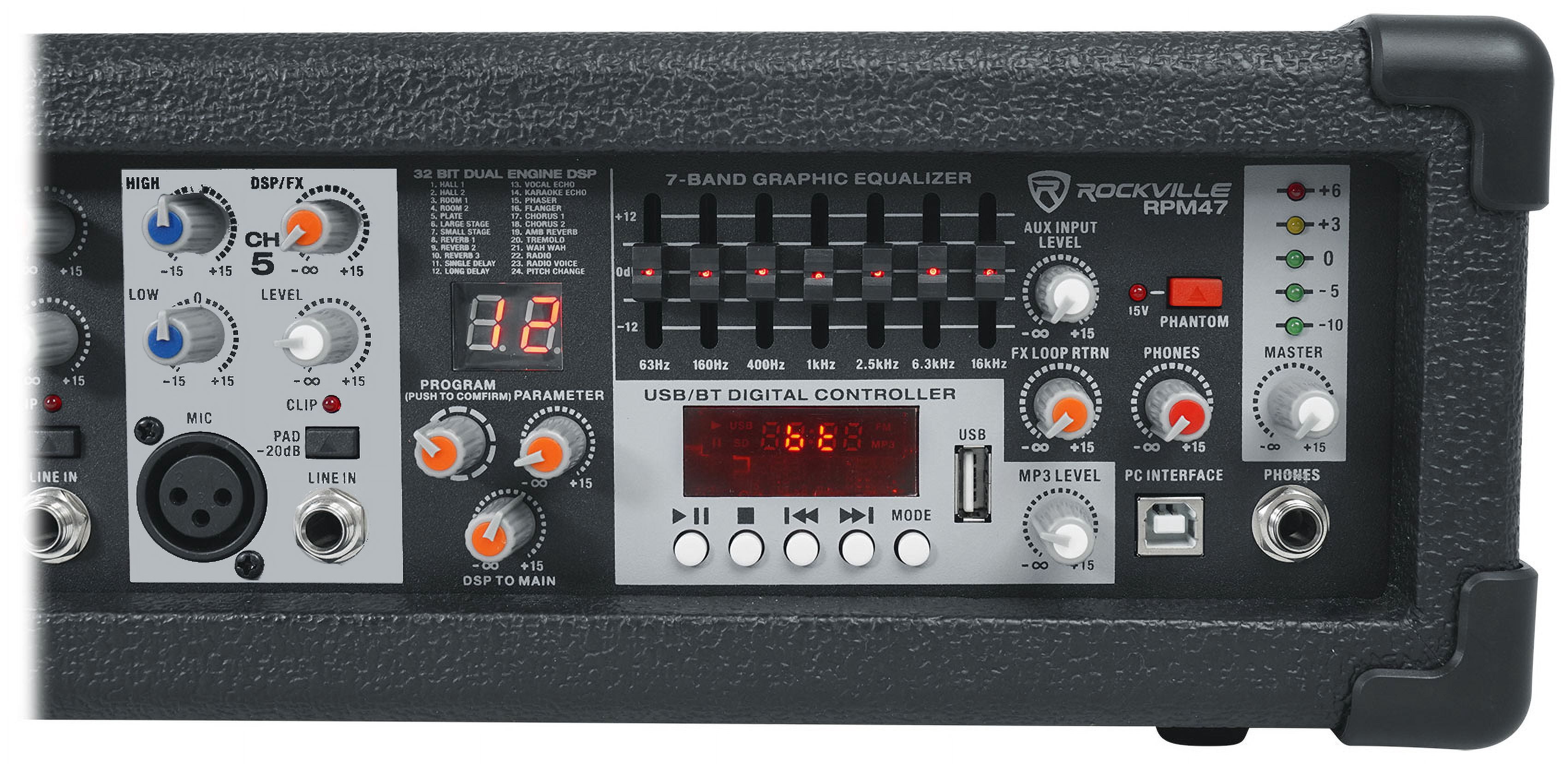 Rockville RPM47 1800w Powered 5 Channel Mixer/Amplifier Bluetooth/USB Interface
