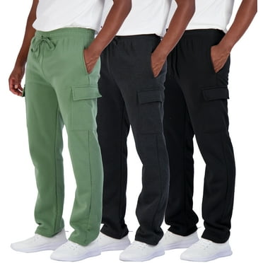 Real Essentials 3 Pack: Men's Tech Fleece Active Athletic Casual Open Bottom Cargo Sweatpants with Pockets