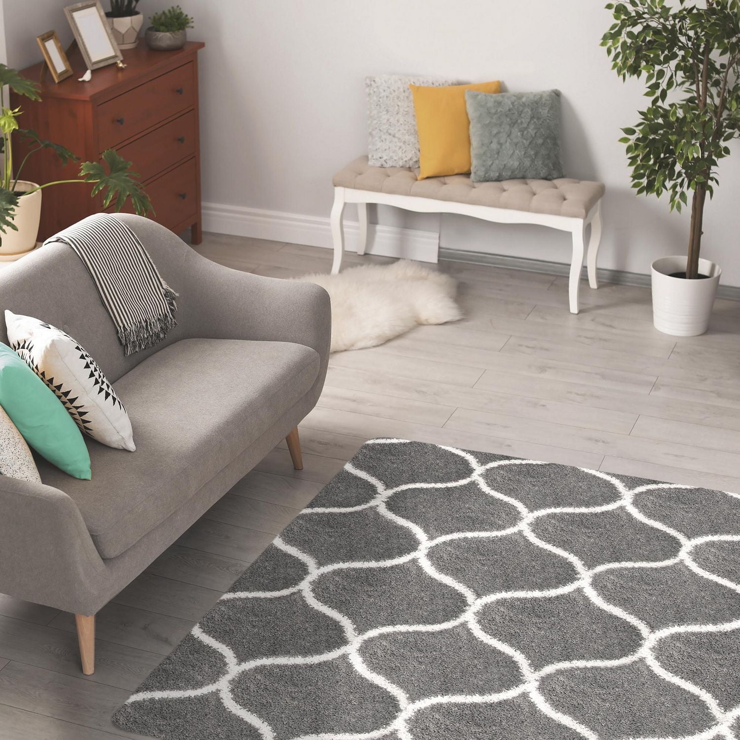 MAINSTAYS 48"x66" Grey and White Tufted Sanborn Shag Rug