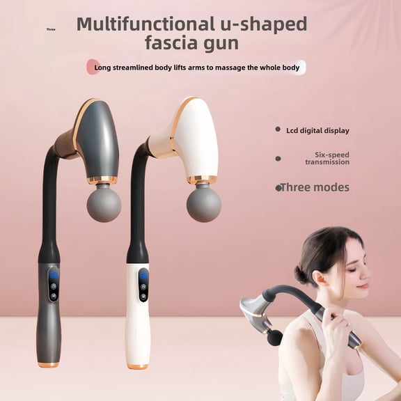 CNV Smart U-Shaped Percussion Massage Gun with Extended Handle, Long Reach Handheld Body Massager for Back and Shoulders, 6 Speed Levels, LCD Display