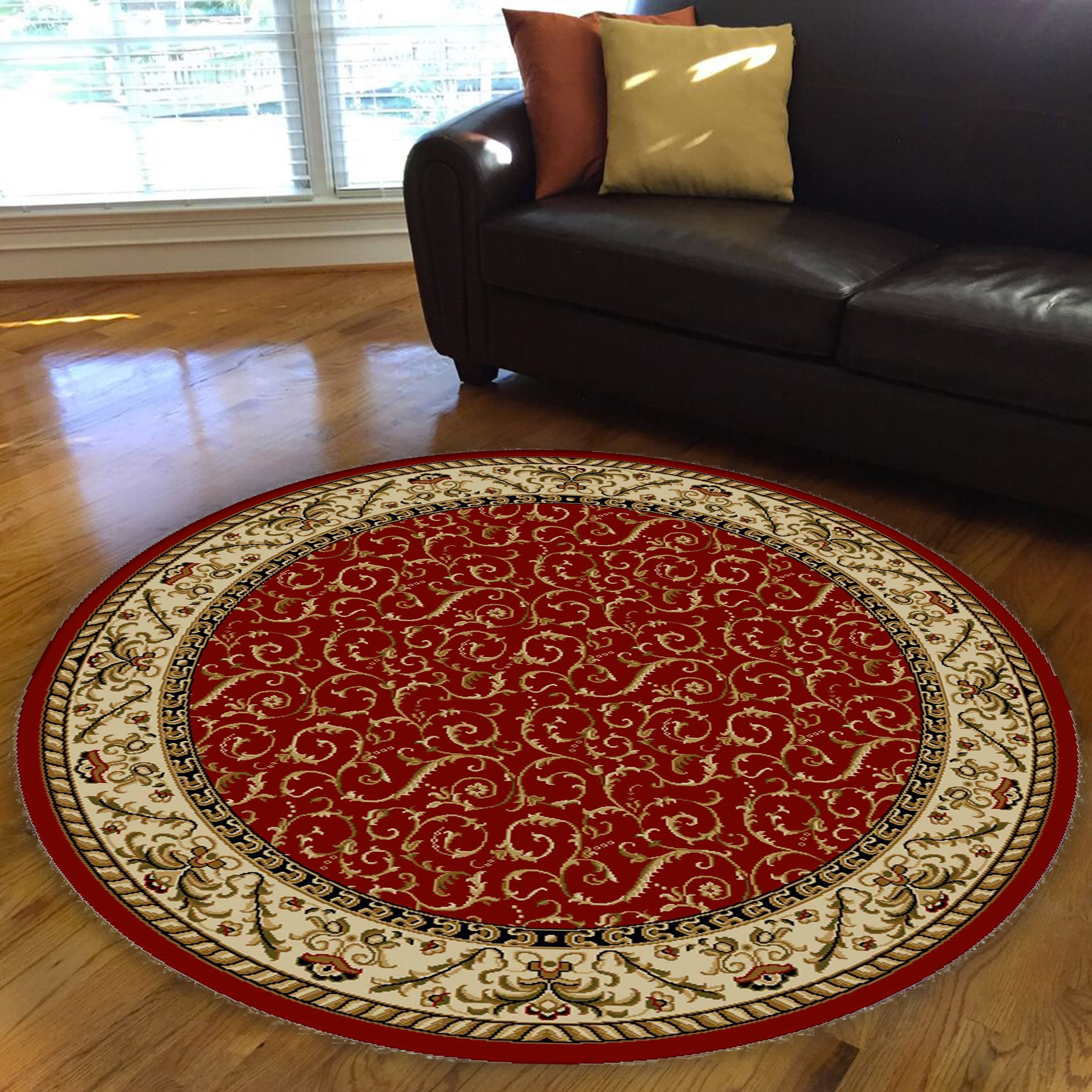 Dollhouse Vintage Coffee Red Rose Scroll Living Room Decor Area Rug 