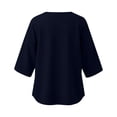 thumbnail image 4 of Tbopshirt Womens Blouses Summer Tops for Women 3/4-length Sleeve Color and Linen Button Fashion Top,Navy, 4 of 7