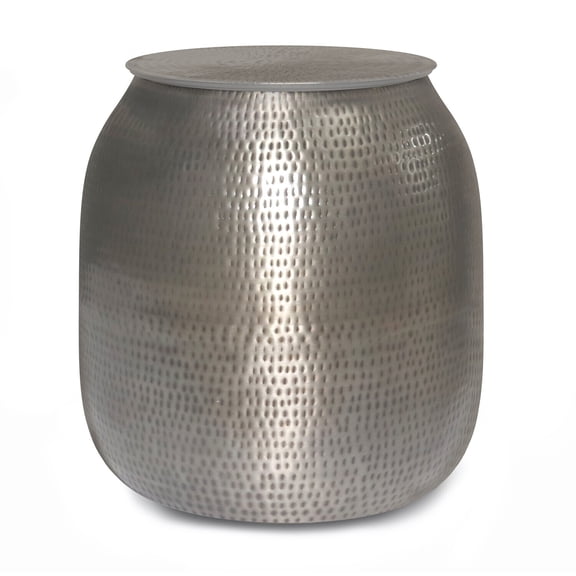 Metal Accent Table - 19" Wide Silver Iron Side Table with Storage