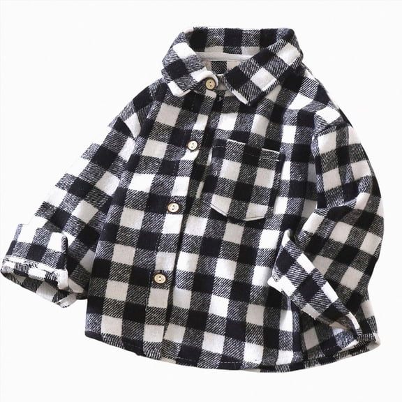 Xyant Boys Girls Flannel Plaid Shirt Jacket Toddler Kids Long Sleeve Lapel Button Down Pocketed Shirts Regular Fit Casual Fall Coat (Dark Gray,7-8 Years)