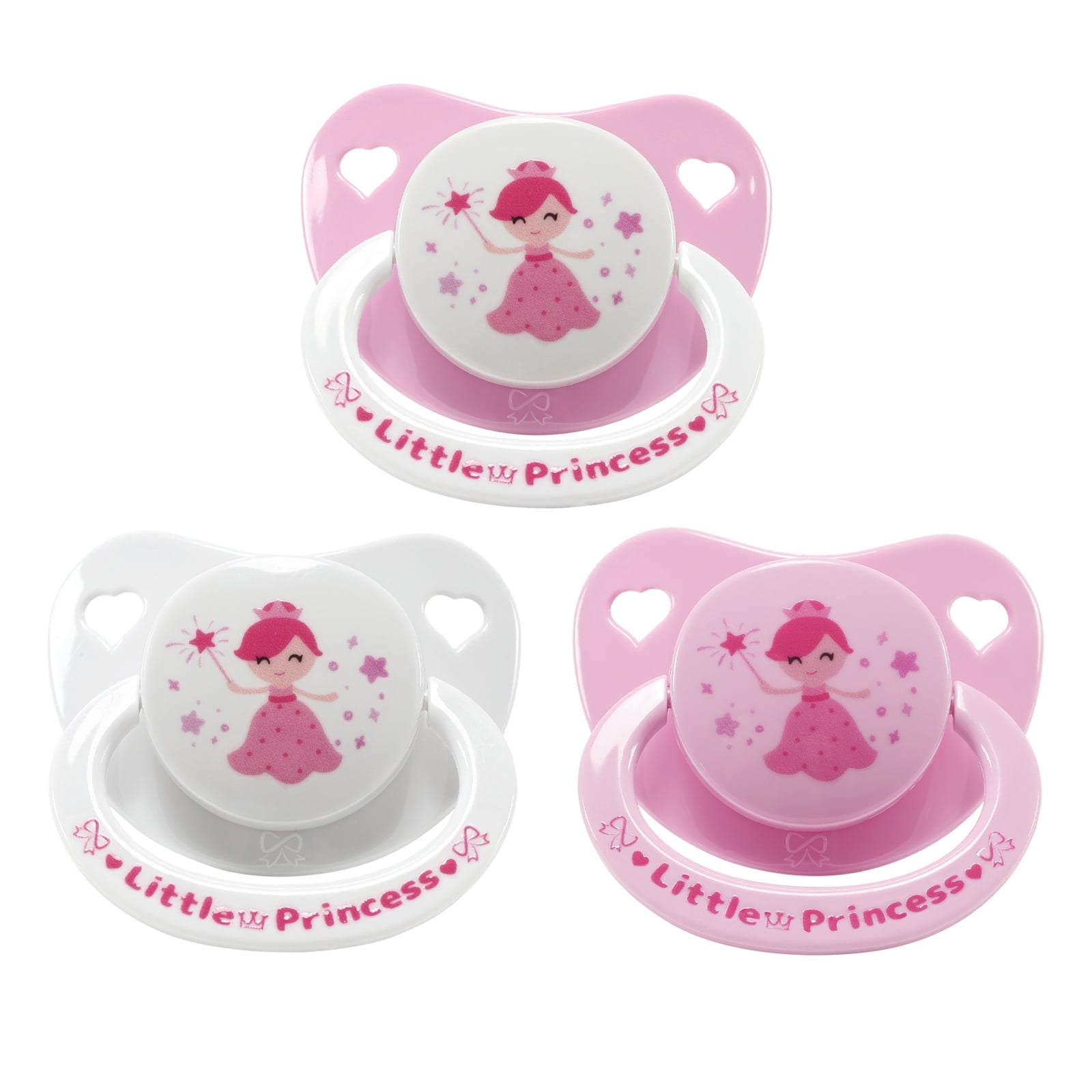 CutiePlusU Adult Sized Pacifier Big Shield Dummy Printed Soother BPA Free Little Princess 3-Pack