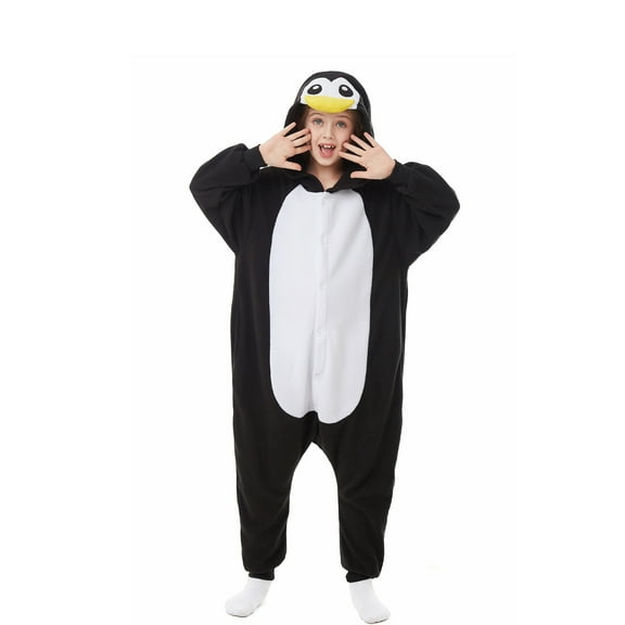CANASOUR Black Penguin Onesie Polyester Cosplay Funny Cute Suit Animal Pajamas for Kids 10-12 Years