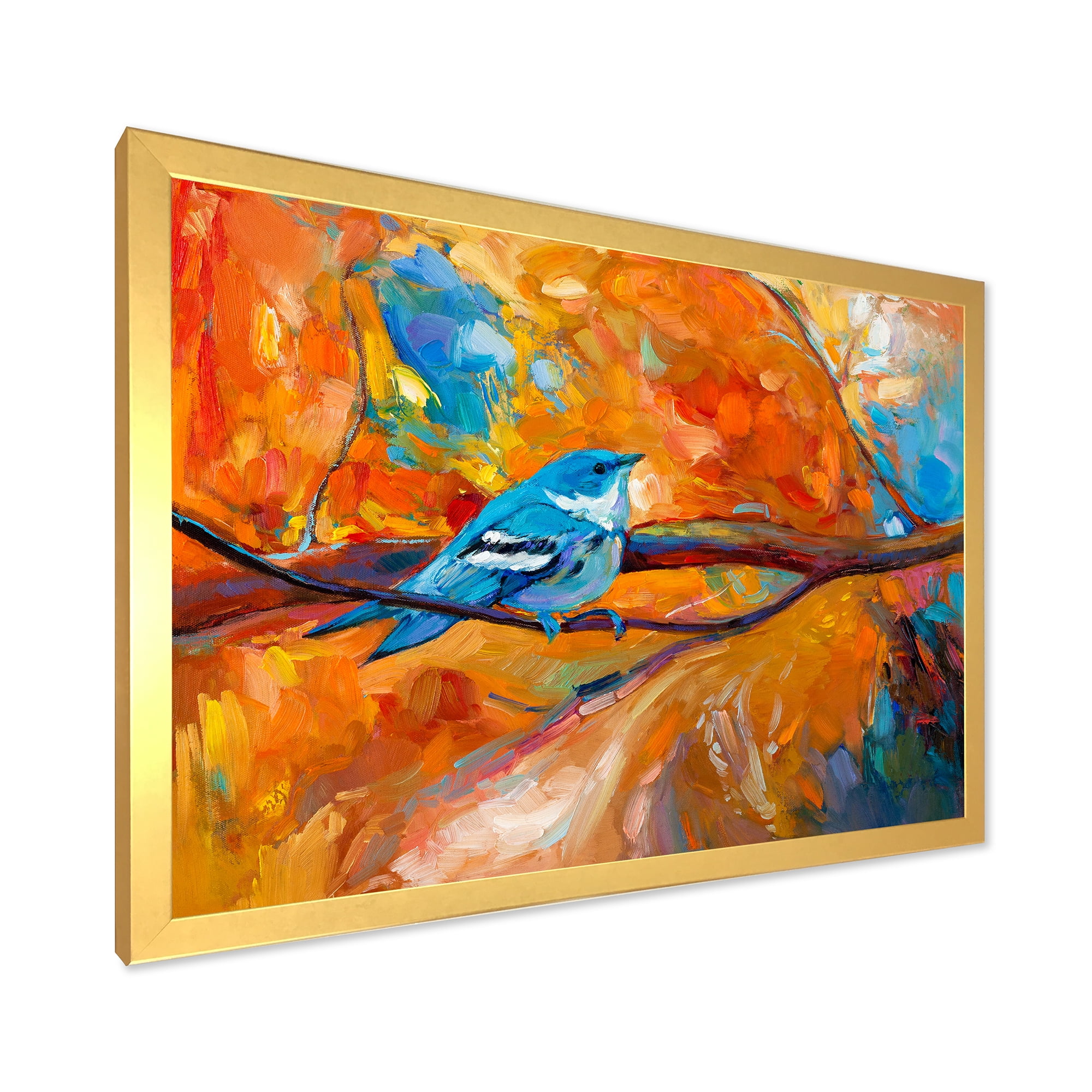 Designart 'Blue Cerulean Warbler Bird Sitting On A Branch' Traditional Framed Art Print