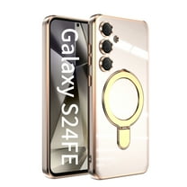 Designed for Samsung Galaxy S24 FE Case, with 360° Rotatable Magnetic Invisible Stand [Compatible with MagSafe] Gold Plating Edge Soft TPU Shockproof Protective Case for Women Men - Lightpink