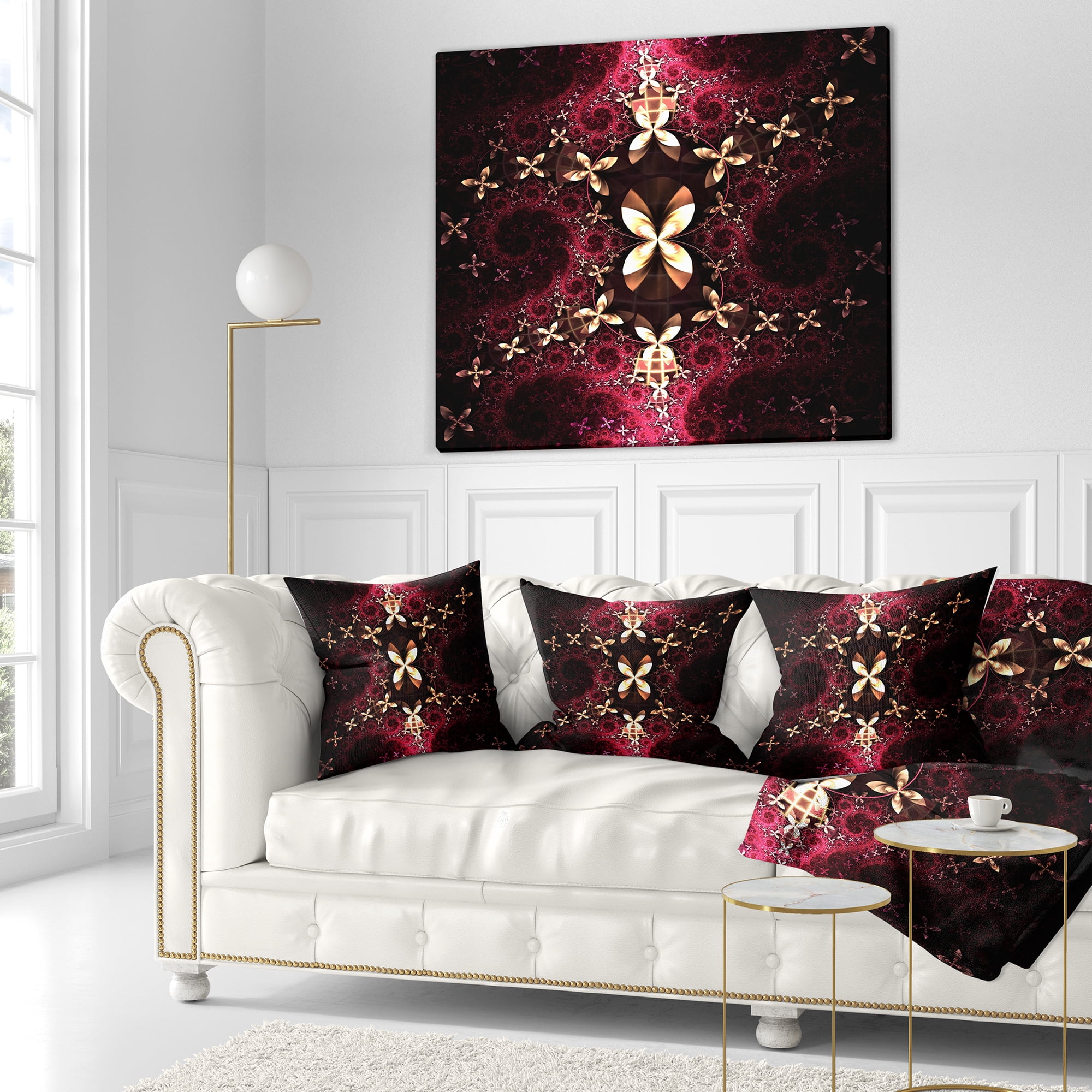 Designart Yellow Red Fractal Flower Pattern - Abstract Throw Pillow - 18x18