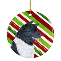 Carolines Treasures SS4590-CO1 Akita Candy Cane Holiday Christmas Ceramic Ornament 3 in multicolor