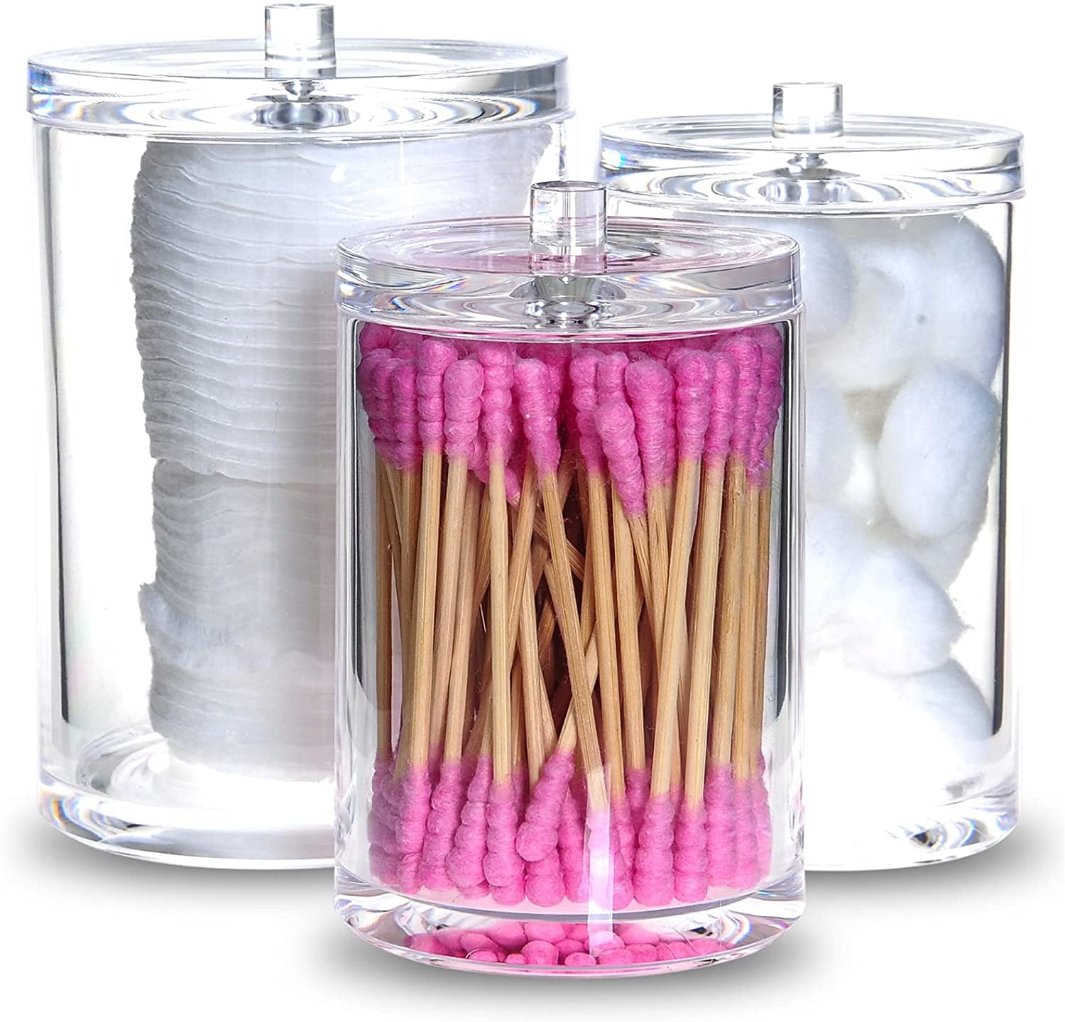 Cotton Ball Qtip Holder Dispenser with Lid,Clear Acrylic Round Bathroom
