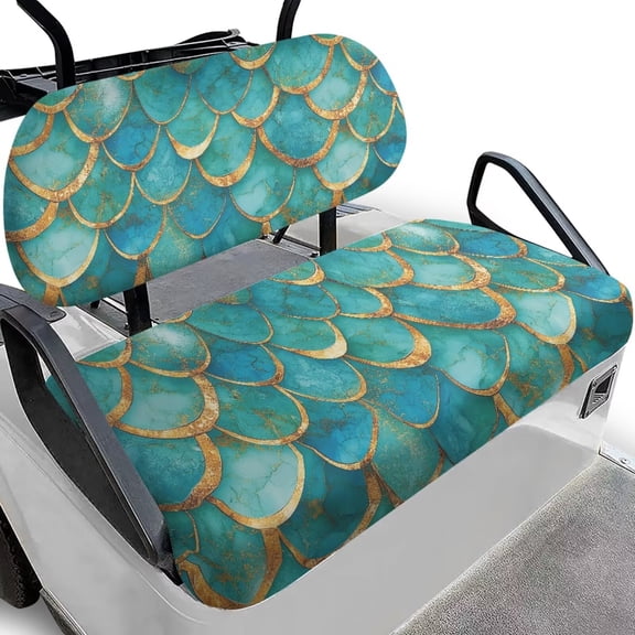 FUIALDOLG Summer Golf Cart Seat Covers, Green Mermaid Scale Golf Cart Cushion Protector Fit for Club Car Precedent Ordinary Front Seat Cushion