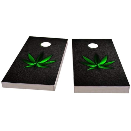 Skip's Garage Weed Leather Solid Wood Cornhole Board Set