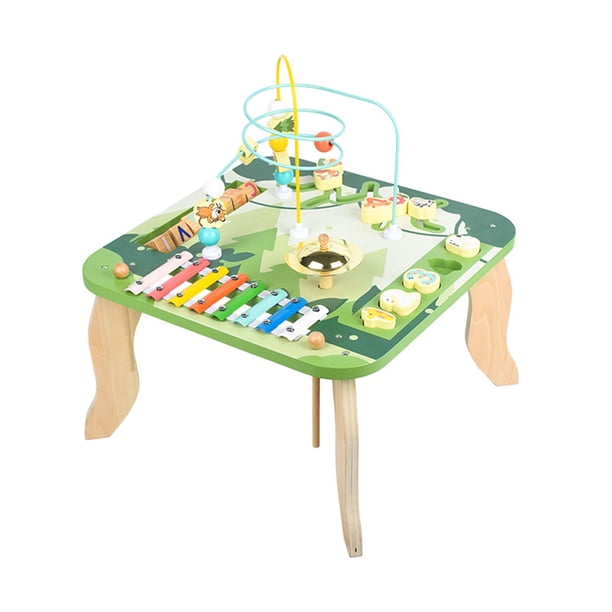 Mesa de actividades para bebé, educación temprana, xilófono portátil multifuncional de madera, laberinto de cuentas, juguetes sensoriales, centro de a