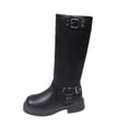 thumbnail image 2 of Viluyesy Knee High Boots for Women Fashion Platform Round Toe Buckle Faux Leather Motorcycle Biker Shoes Black Size 5.5, 2 of 9